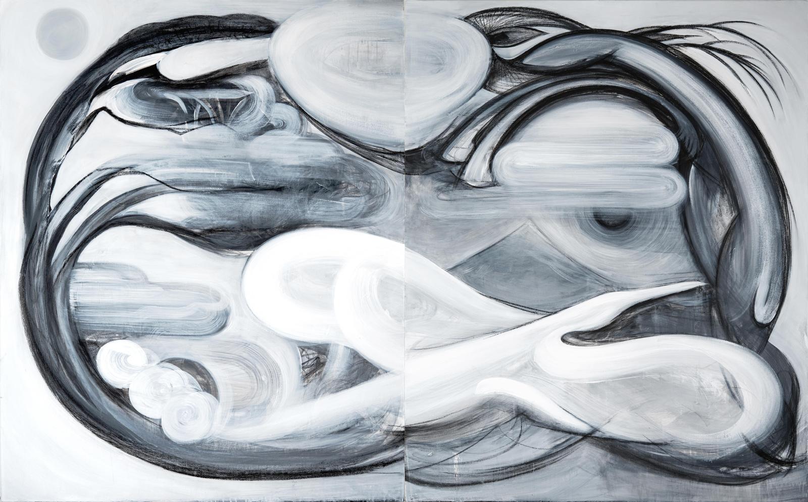 Earth - Cyclicality - Eternity III, 2025, Charcoal and gesso on canvas, 162 x 260 cm