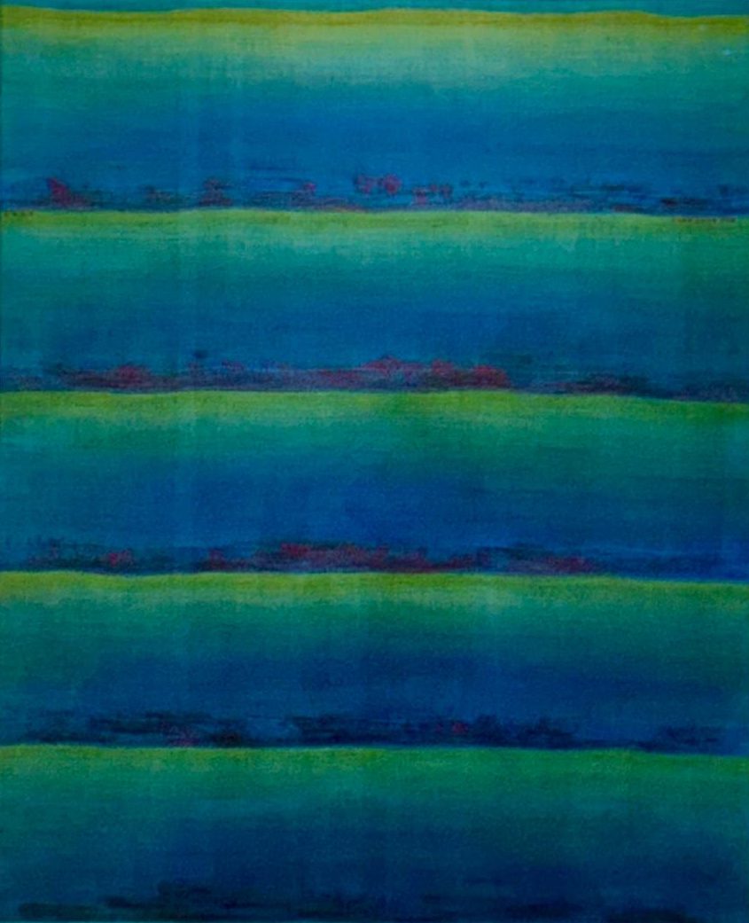 Song of Fisherman, Ramie, pigment, dyes, bean emulsion (Korean traditional Kongdaem technique) 2025, 162 �� 130 cm